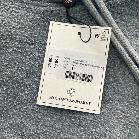 Nwt- SikSilk Brushed Cropped Hoodie in Washed Grey Size Small - Picture 4 of 7